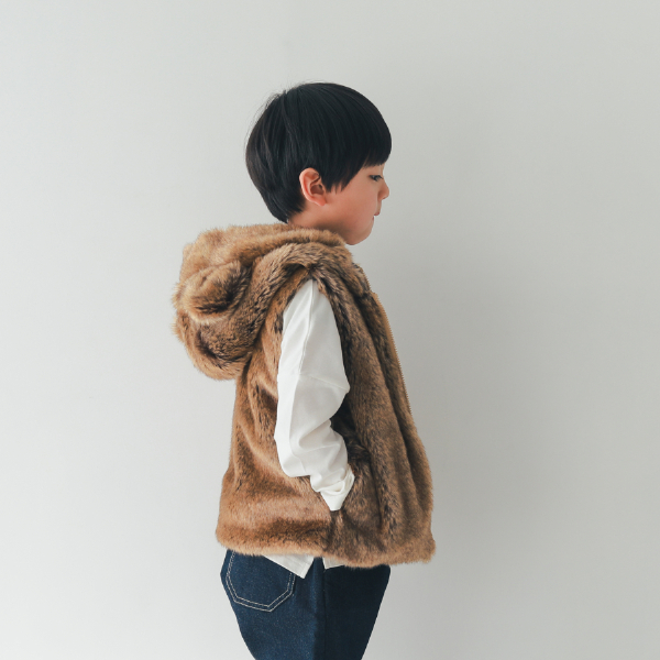 日本 nico hrat 毛茸茸 小熊保暖連帽背心 (120) 240961