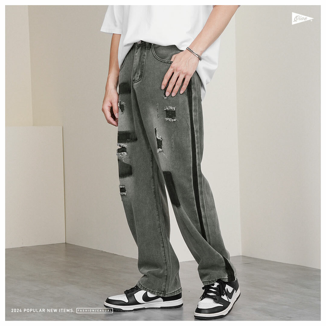 Jeans - 刷漆刷破 黑色牛仔褲