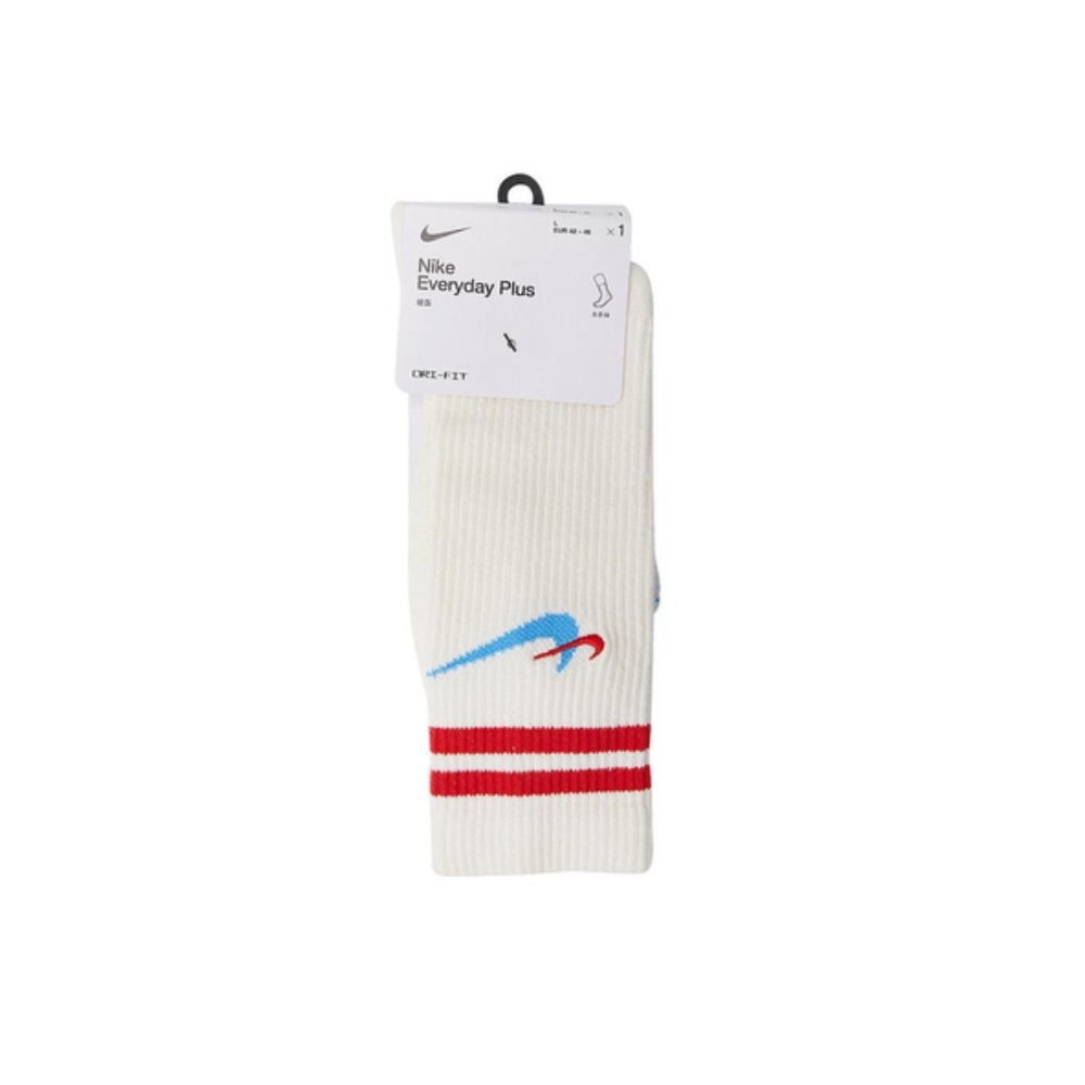NIKE EVERYDAY PLUS CUSHIONED SOCKS 透氣 米白紅 雙勾 刺繡 復古 長襪 DQ9165-134