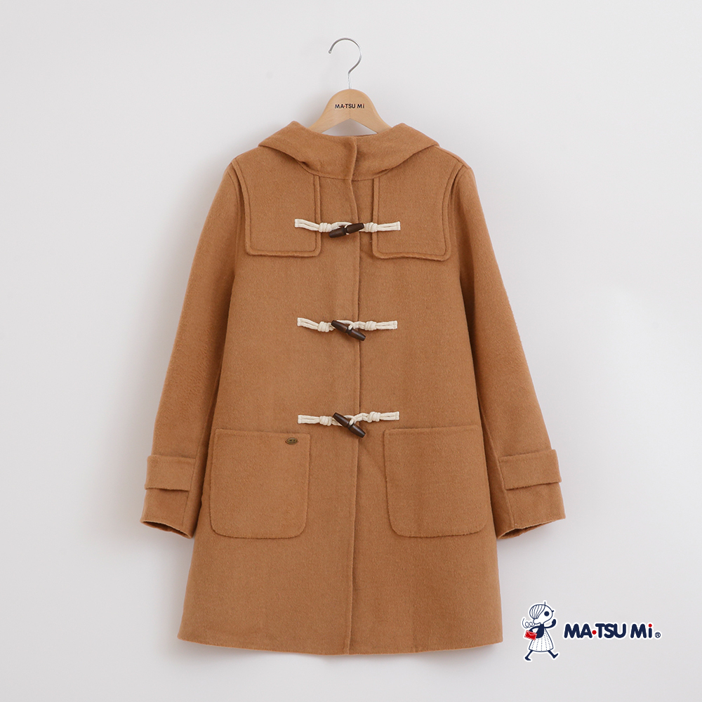 MA‧TSU Mi 毛呢連帽牛角釦大衣外套(卡.粉)