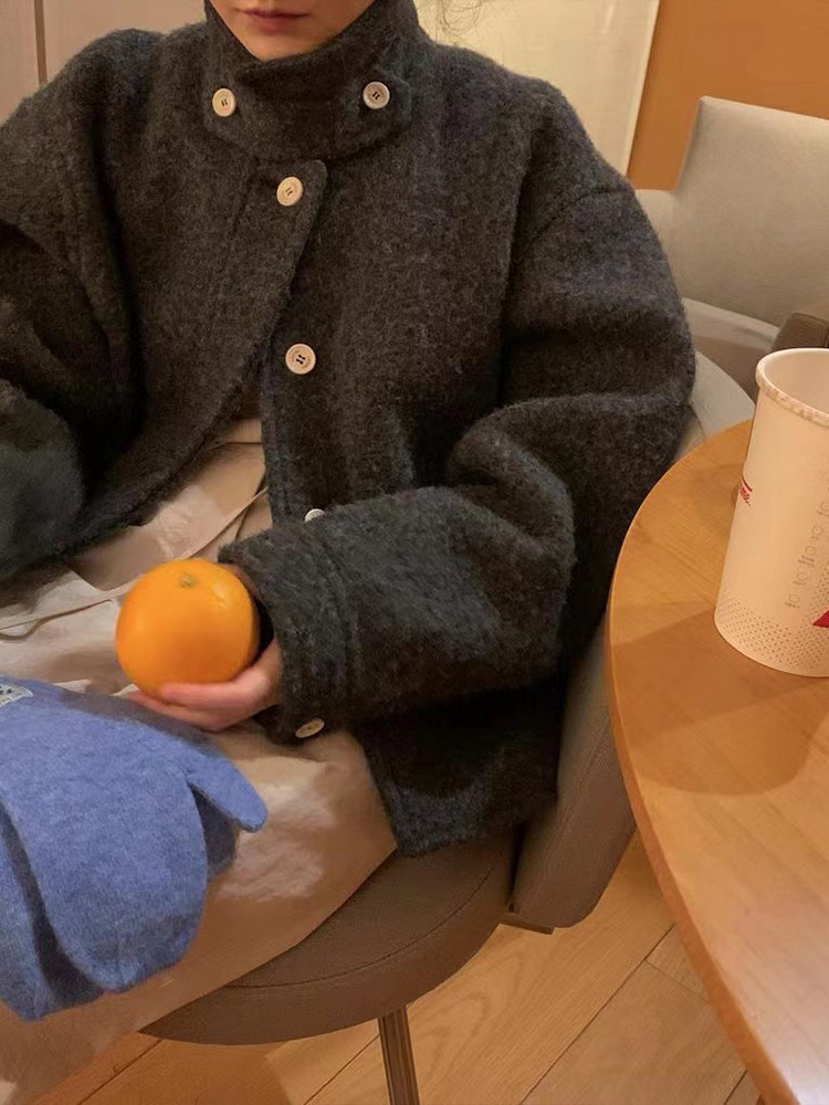 正韓ᴷᴼᴿᴱᴬ 🇰🇷LEROBE 粗紡毛呢大衣寬鬆翻領羊毛短外套