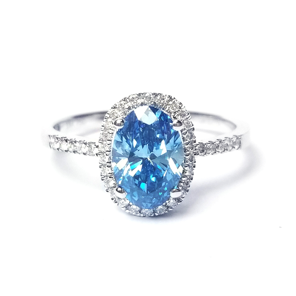 18K白金  實驗室培育橢圓形藍鑽石戒指