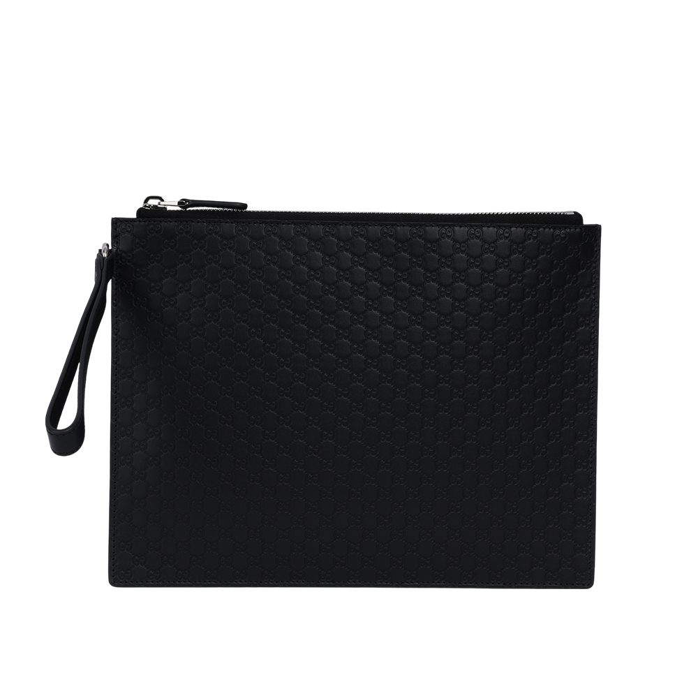 【GUCCI】Guccissima GG Logo 壓紋皮革附提把手拿包