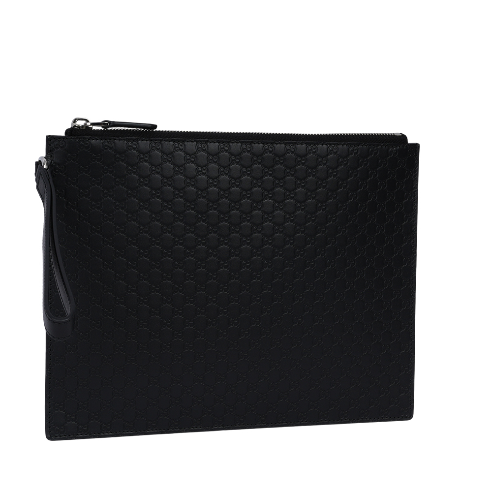 【GUCCI】Guccissima GG Logo 壓紋皮革附提把手拿包