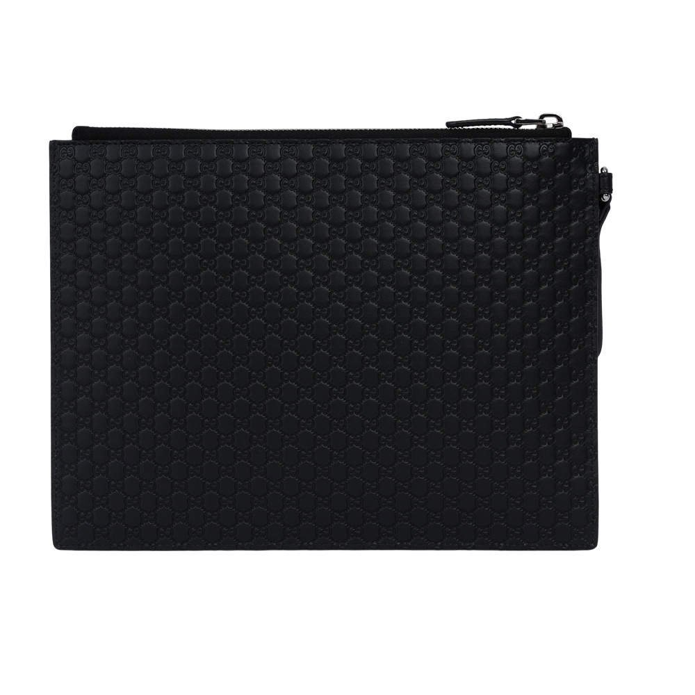 【GUCCI】Guccissima GG Logo 壓紋皮革附提把手拿包(黑色)544477 BMJ1N 1000