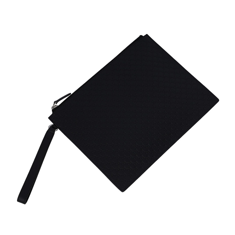 【GUCCI】Guccissima GG Logo 壓紋皮革附提把手拿包(黑色)544477 BMJ1N 1000