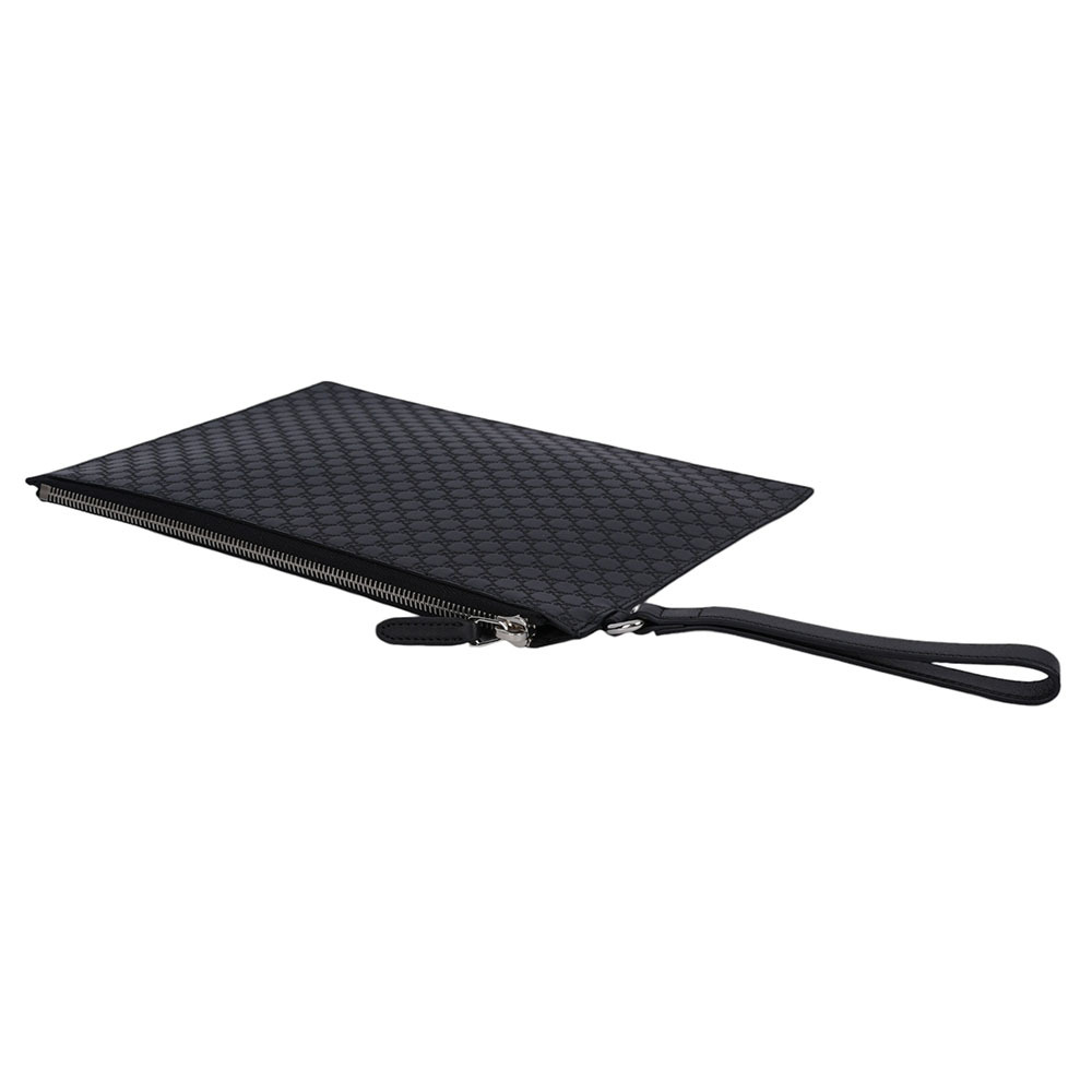 【GUCCI】Guccissima GG Logo 壓紋皮革附提把手拿包(黑色)544477 BMJ1N 1000