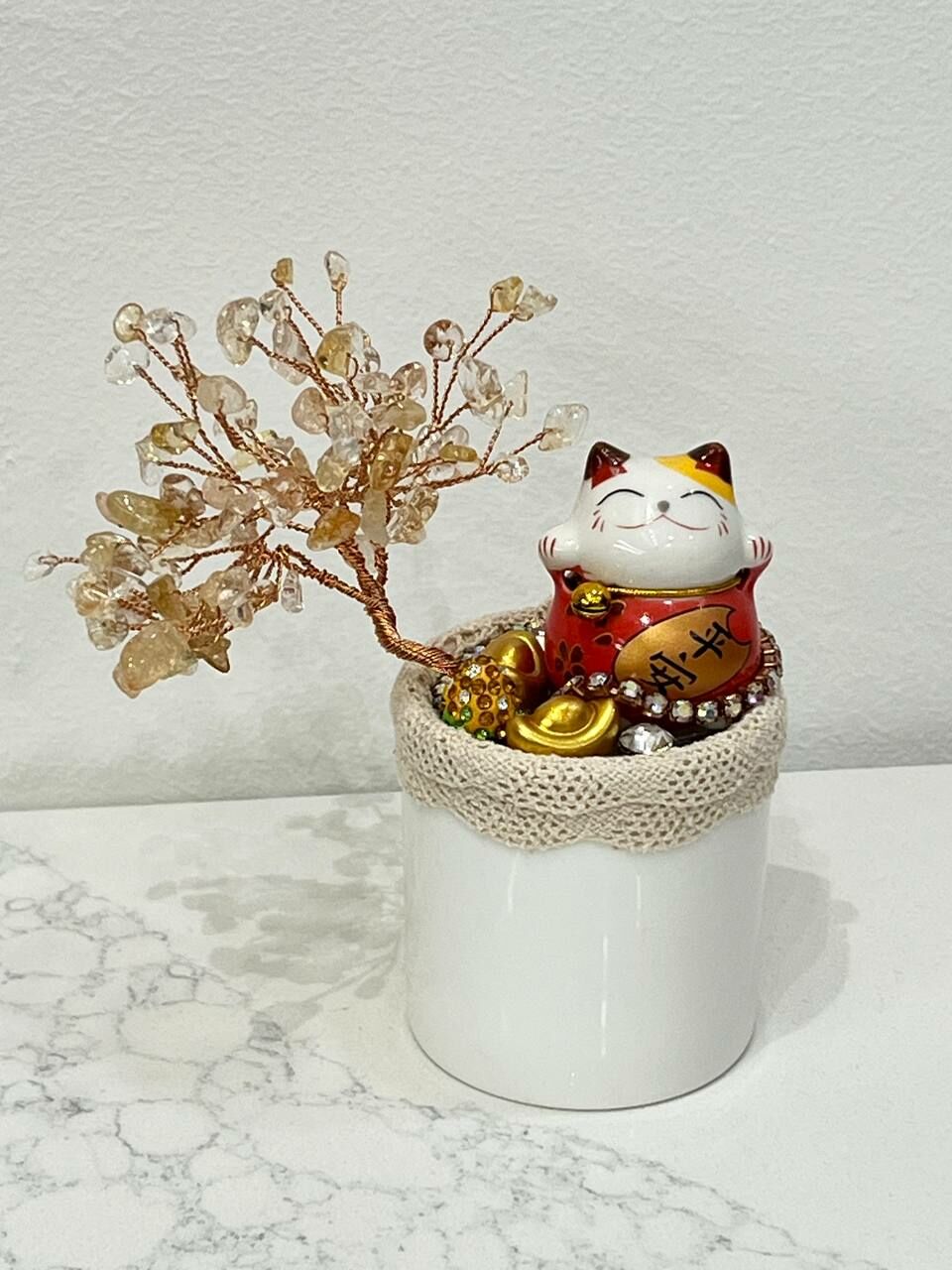 [S] GEMZ & CO BFG FORTUNE CAT CERAMIC POT WITH CITRINE TREE, X44 (X44)