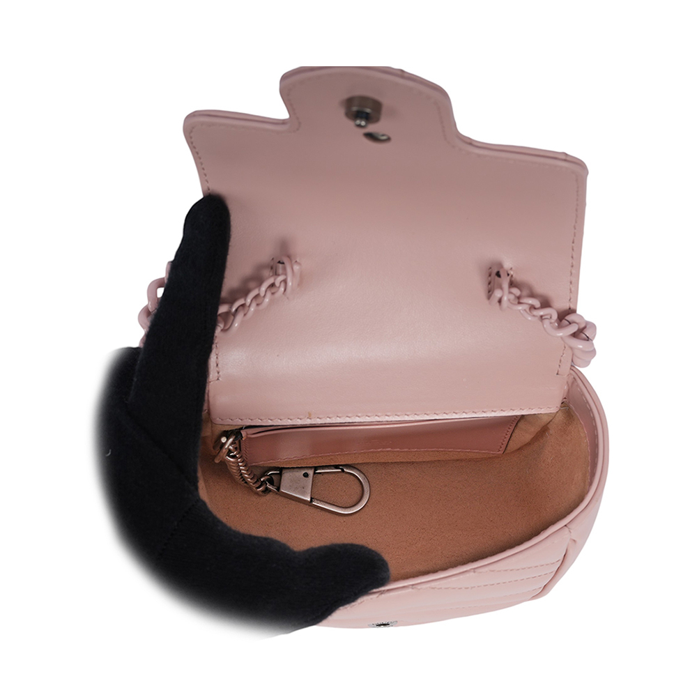 【GUCCI】GG Marmont 縫線皮革方胖腰包/肩背包 80cm (淺粉色)739599 UM8KV 5909