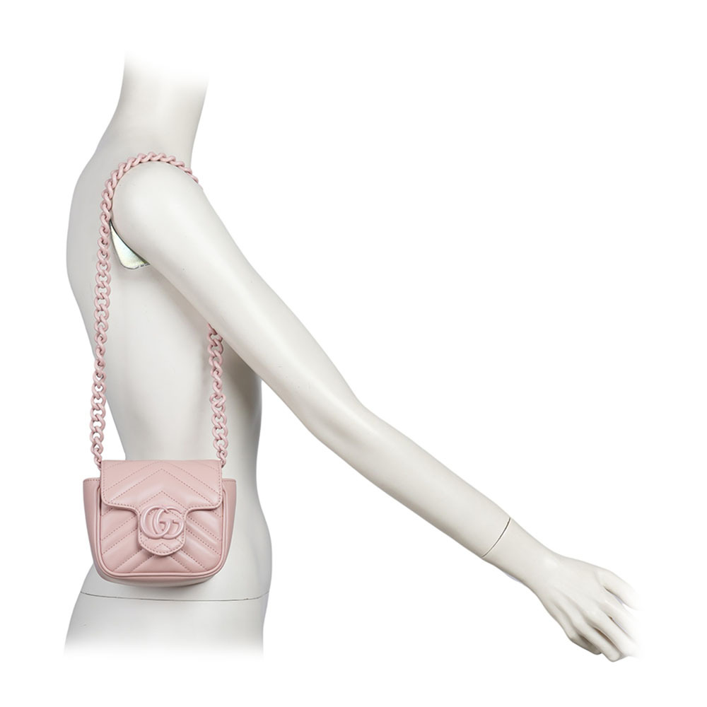 【GUCCI】GG Marmont 縫線皮革方胖腰包/肩背包 80cm (淺粉色)739599 UM8KV 5909