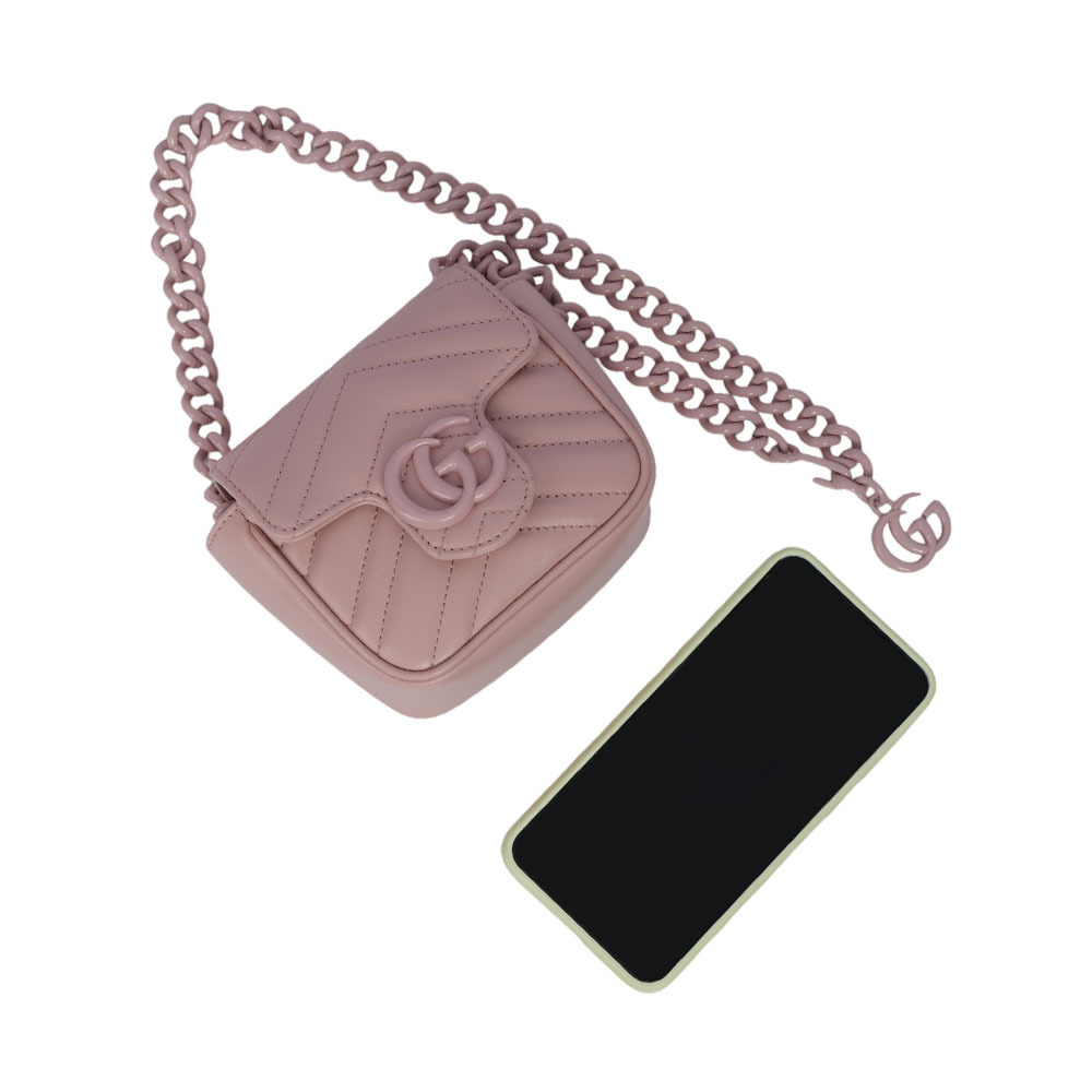 【GUCCI】GG Marmont 縫線皮革方胖腰包/肩背包 80cm (淺粉色)739599 UM8KV 5909