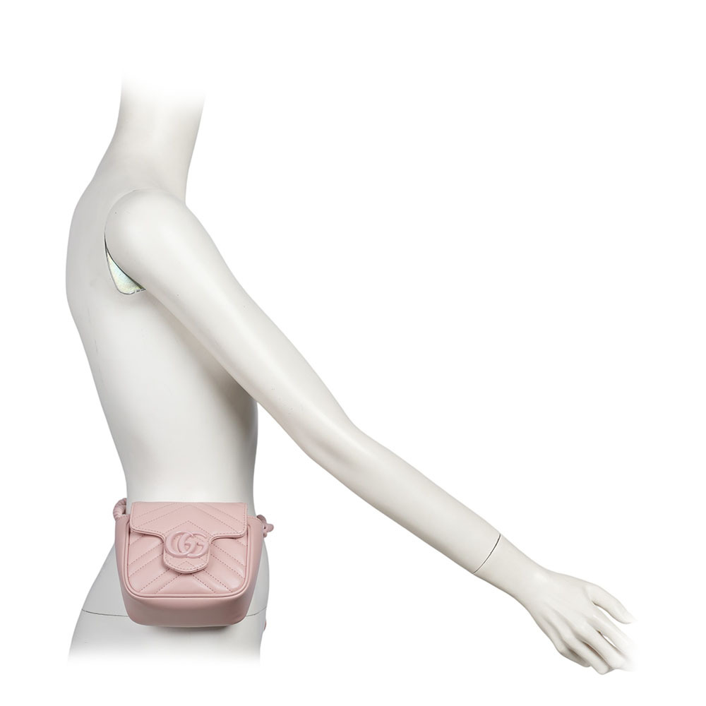 【GUCCI】GG Marmont 縫線皮革方胖腰包/肩背包 80cm (淺粉色)739599 UM8KV 5909