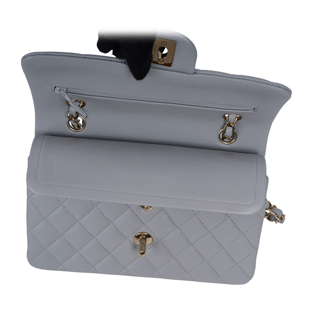 【CHANEL】淡金釦菱格紋牛皮23cm COCO包(灰色)A01113 B10583  NQ335