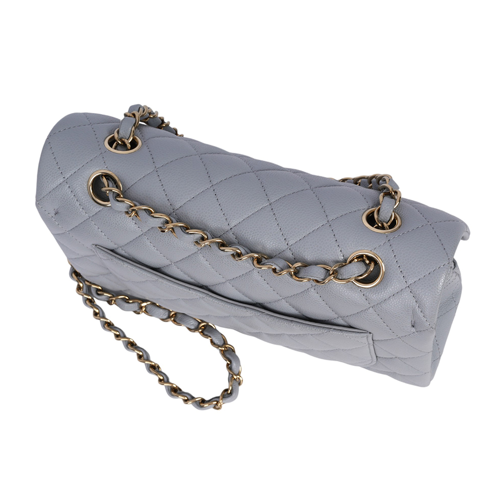 【CHANEL】淡金釦菱格紋牛皮23cm COCO包(灰色)A01113 B10583  NQ335