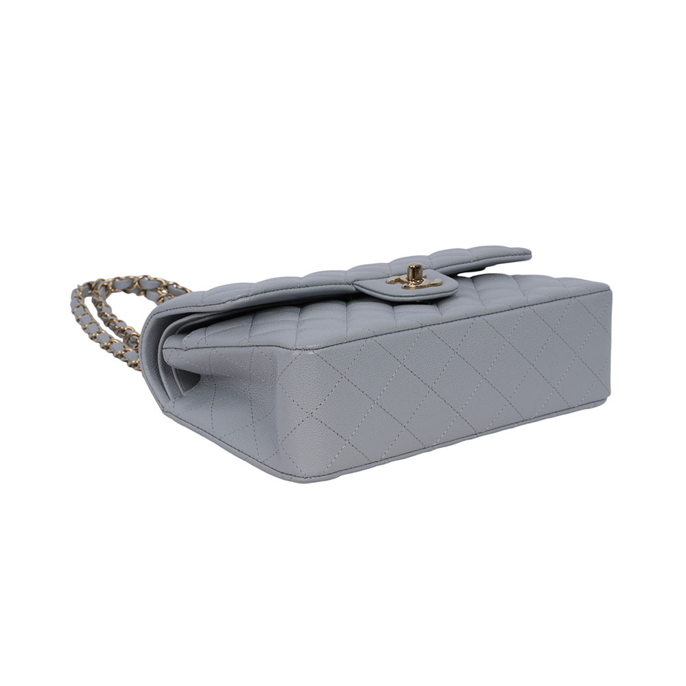 【CHANEL】淡金釦菱格紋牛皮23cm COCO包(灰色)A01113 B10583  NQ335