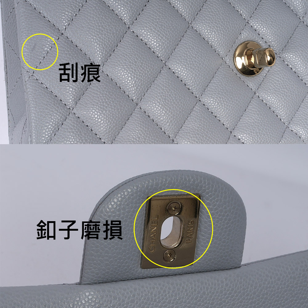 【CHANEL】淡金釦菱格紋牛皮23cm COCO包(灰色)A01113 B10583  NQ335