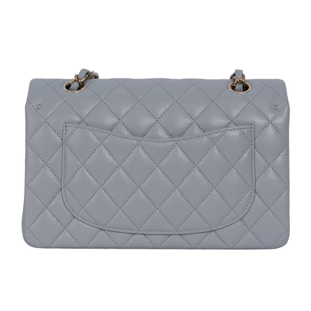 【CHANEL】淡金釦菱格紋牛皮23cm COCO包(灰色)A01113 B10583  NQ335