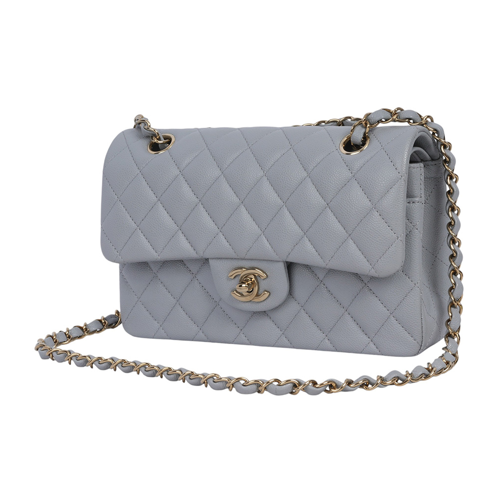 【CHANEL】淡金釦菱格紋牛皮23cm COCO包(灰色)A01113 B10583  NQ335