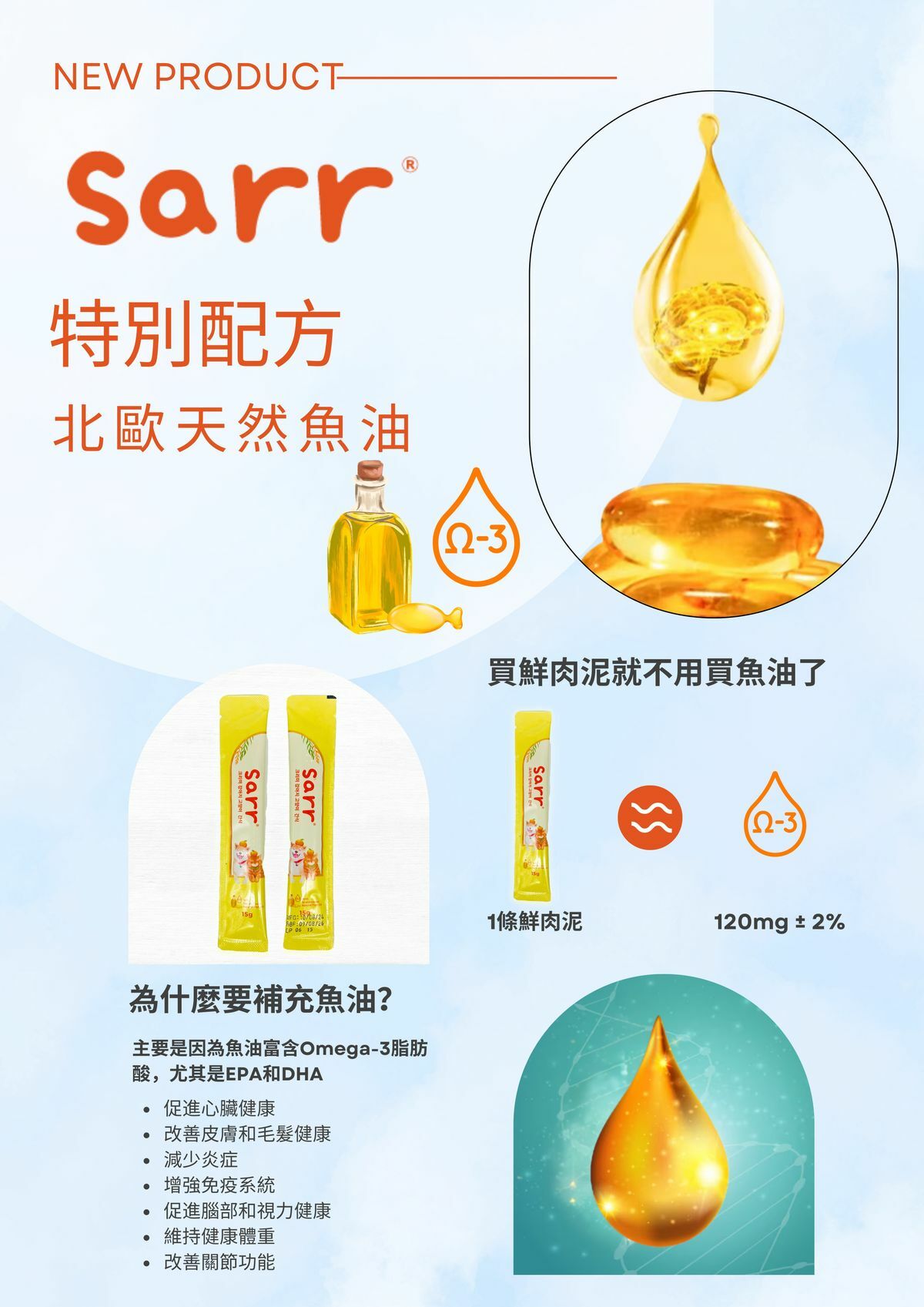 Sarr - 北歐天然魚油貓犬零食肉泥條 15g x 5