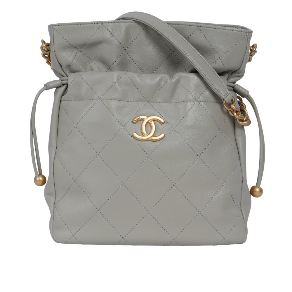 【CHANEL】金色CC Logo 福袋造型抽繩水桶包(鼠尾草綠)AS2985 B07269 NG122