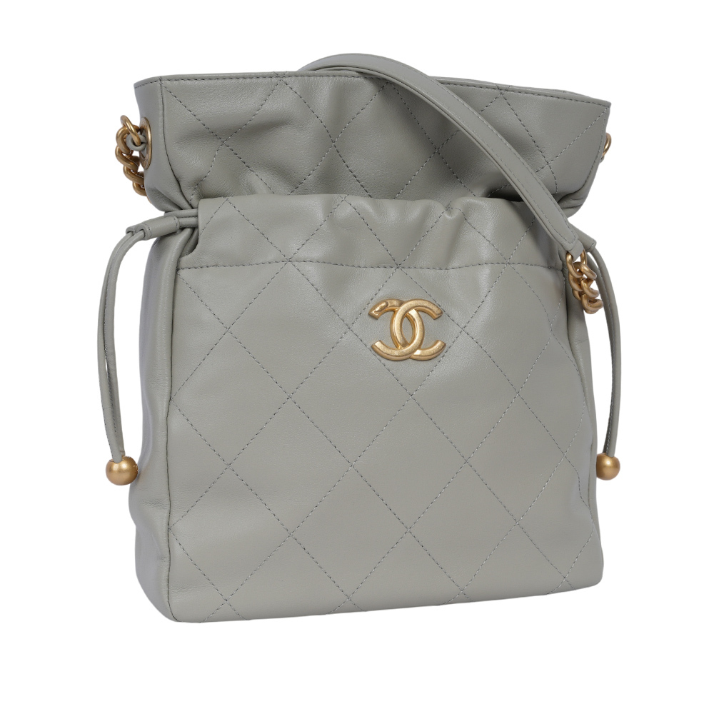 【CHANEL】金色CC Logo 福袋造型抽繩水桶包(鼠尾草綠)AS2985 B07269 NG122