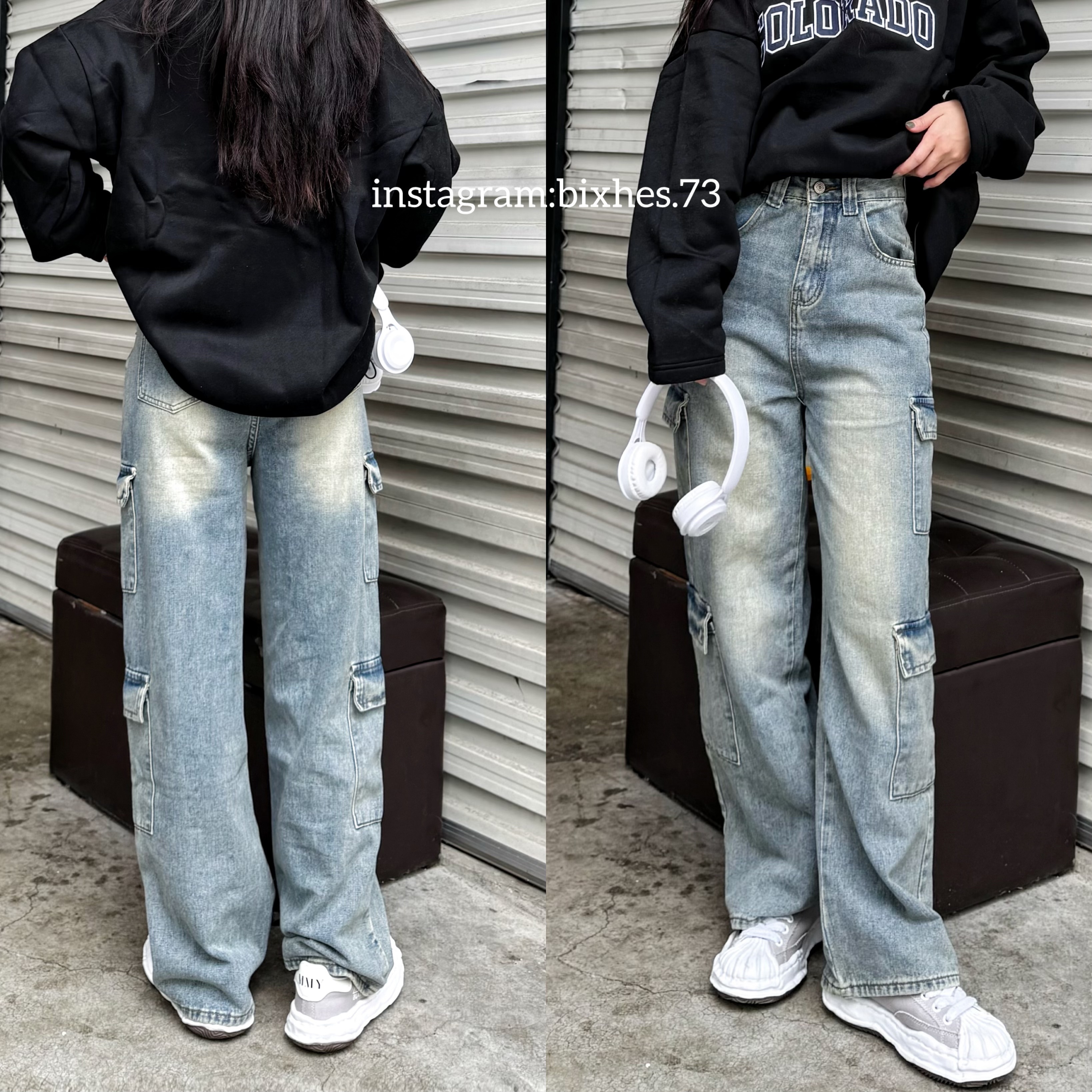 多口袋工裝牛仔褲(E00030)