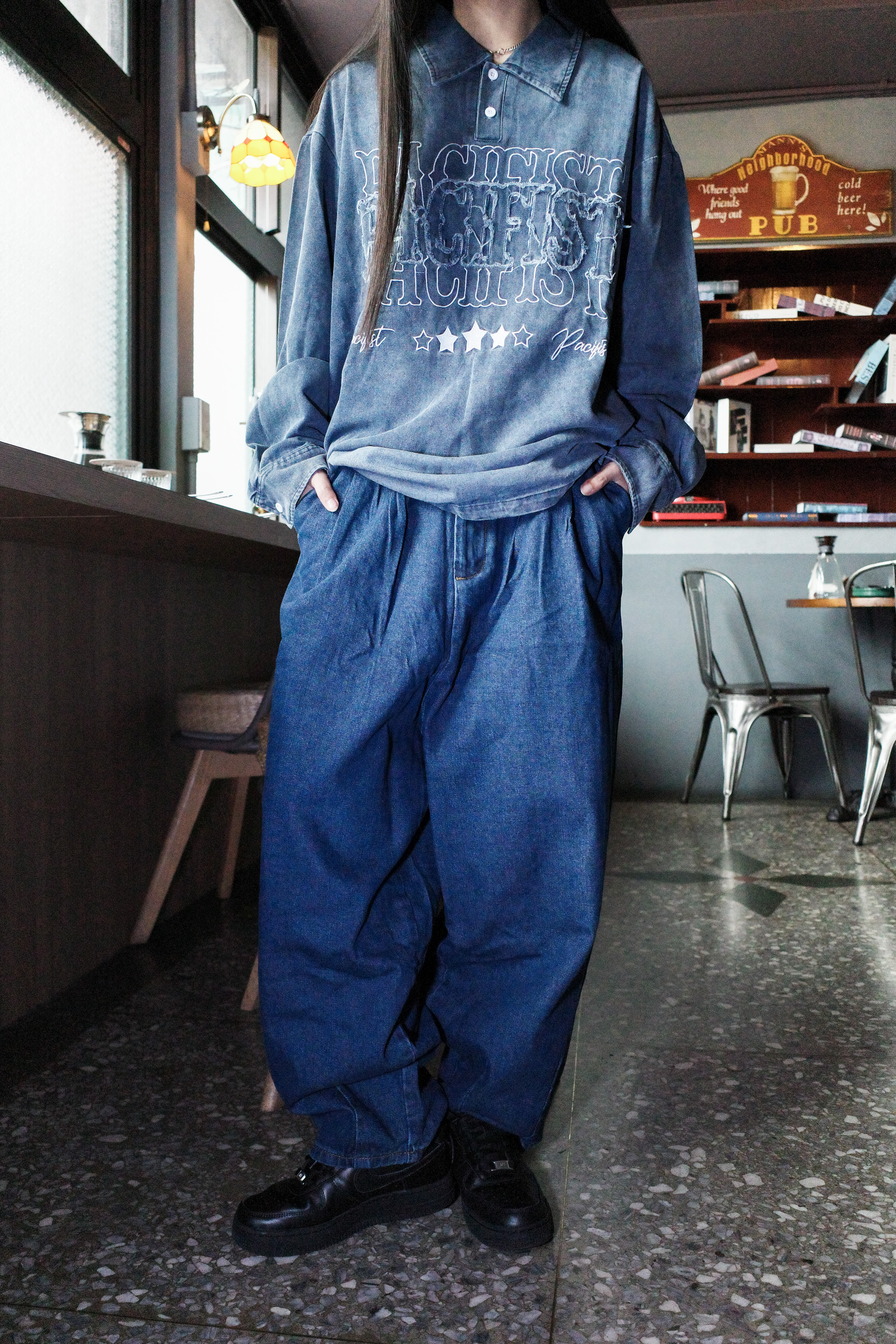 『Always_Good』日系 闊腿 寬版 水洗 牛仔 長褲