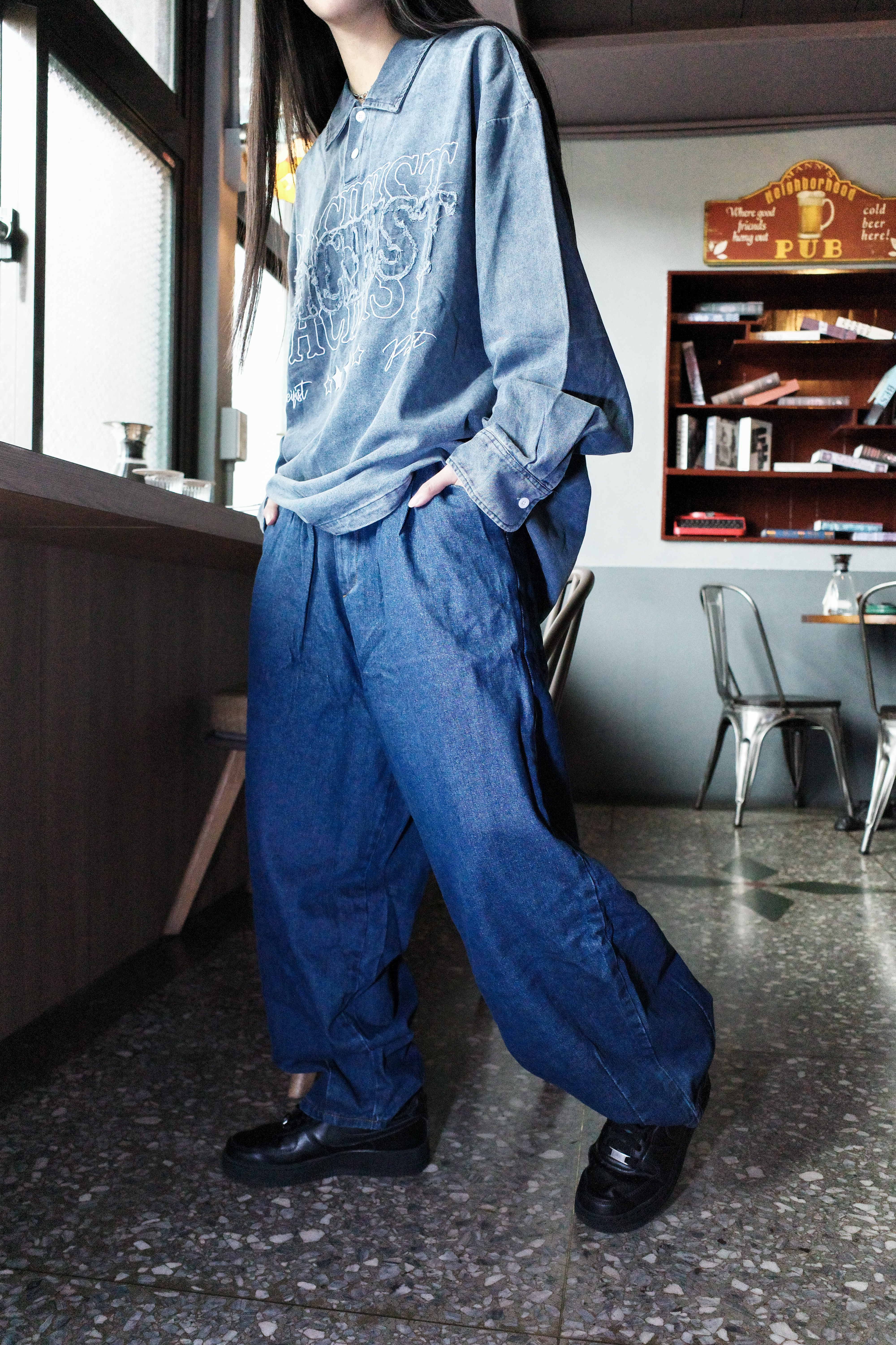 『Always_Good』日系 闊腿 寬版 水洗 牛仔 長褲