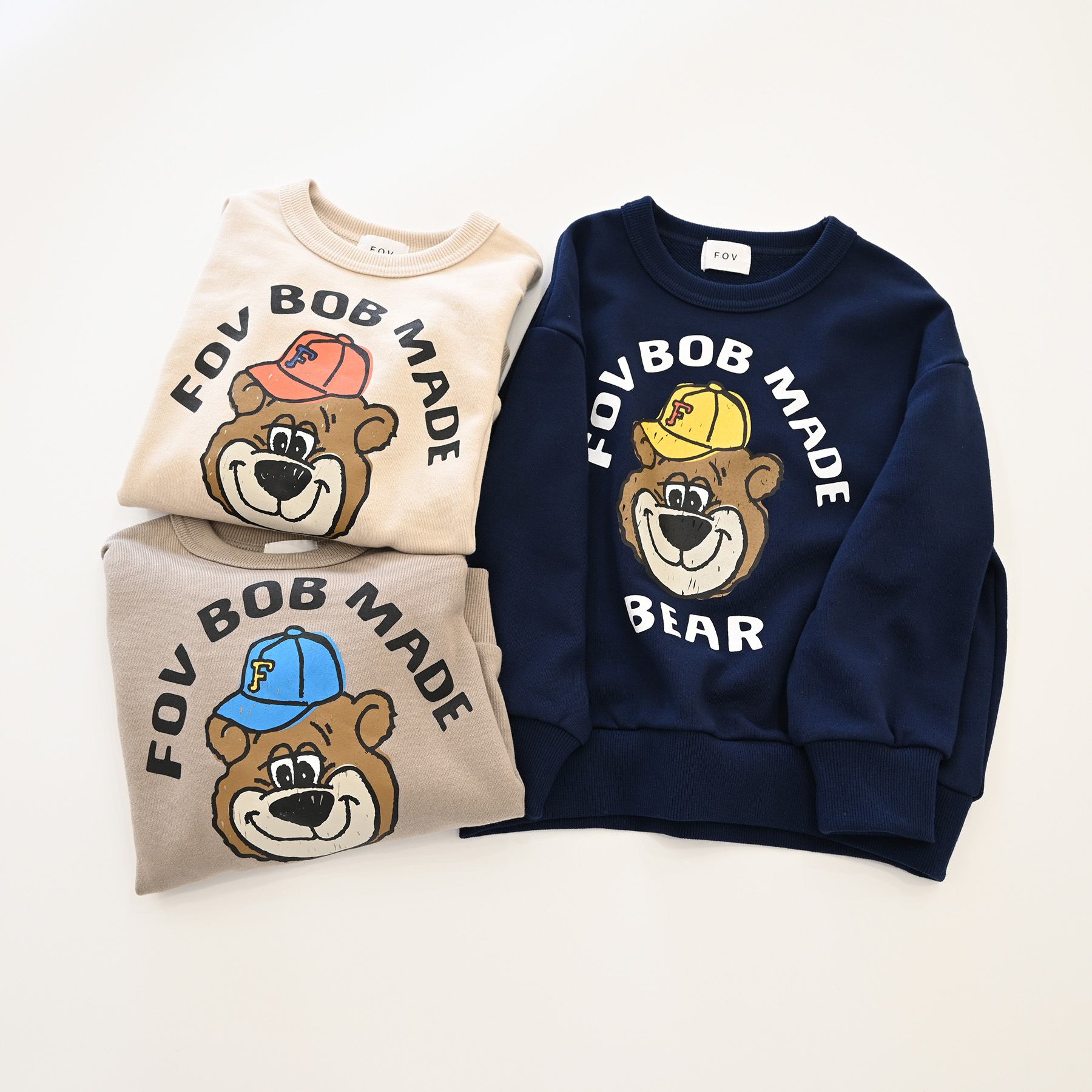 日本 FOV-BOB系列 戴帽子小熊 長袖衛衣 (灰褐色，110) 614781