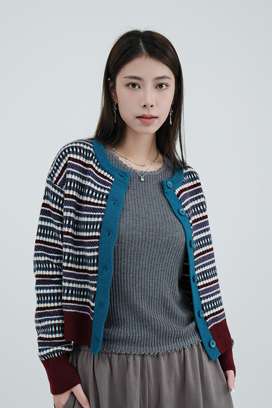 彩色織帶紋織花間cardigan (現貨款式）