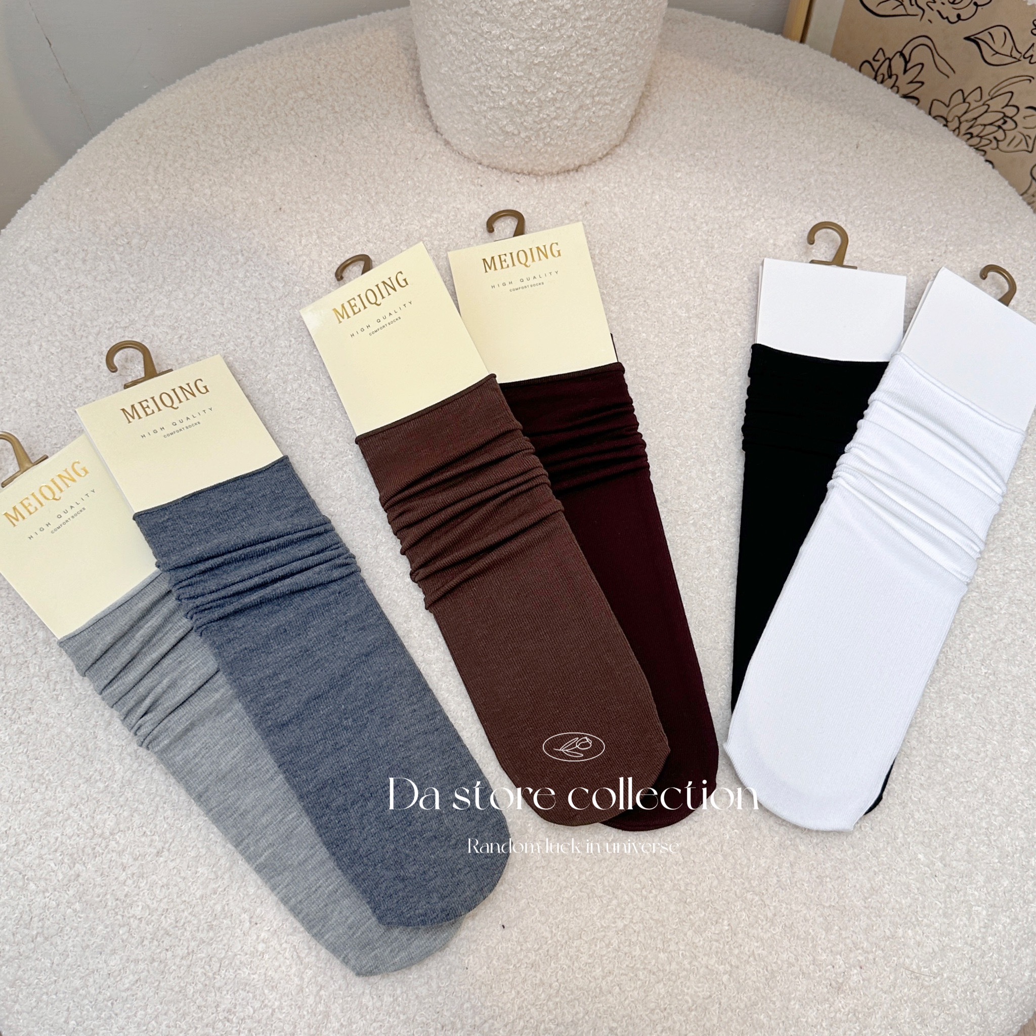 純棉Q彈捲邊中筒襪/六色