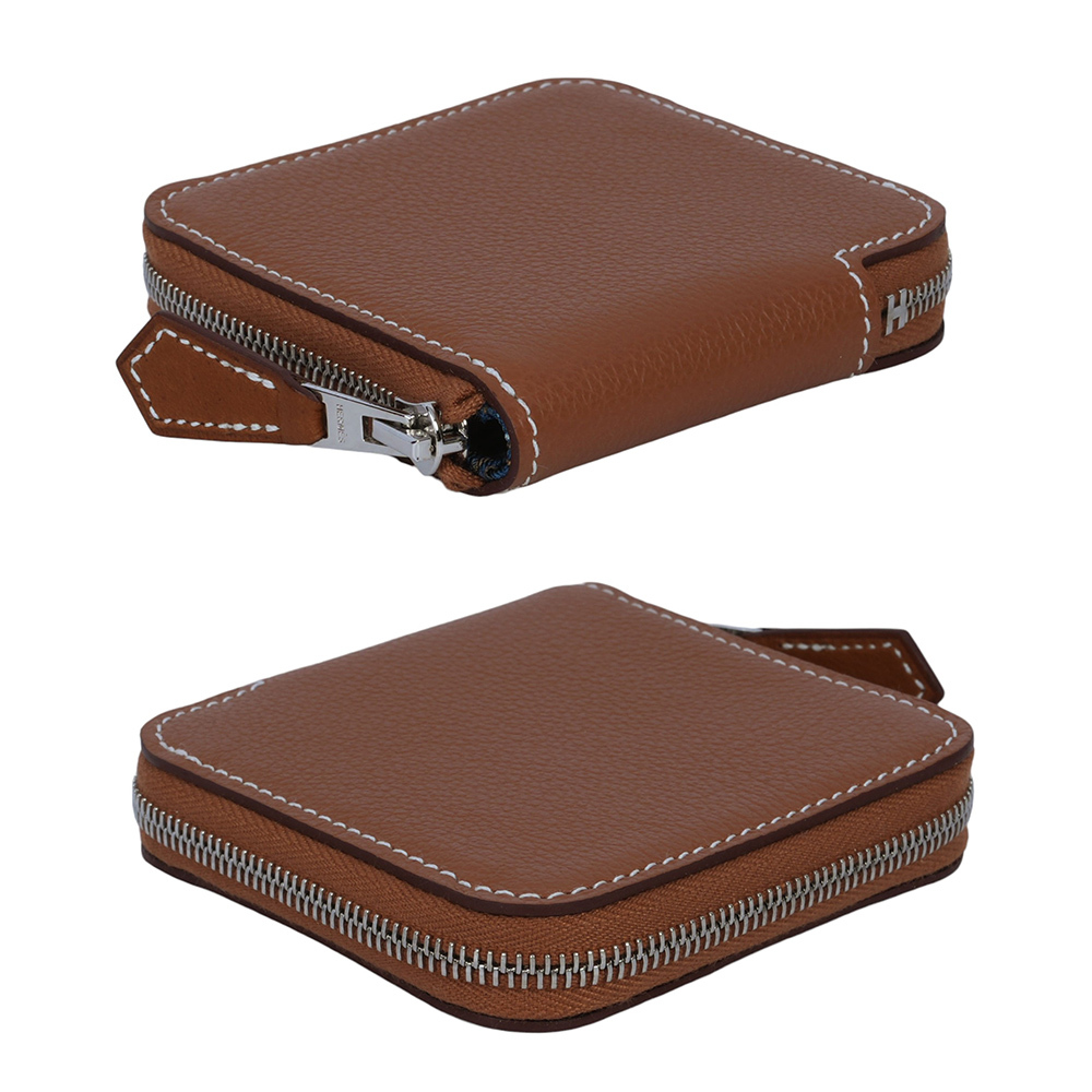 【HERMES】Silk'in Evercolor皮 絲巾內裡零錢包(金棕色)H084716CK AA