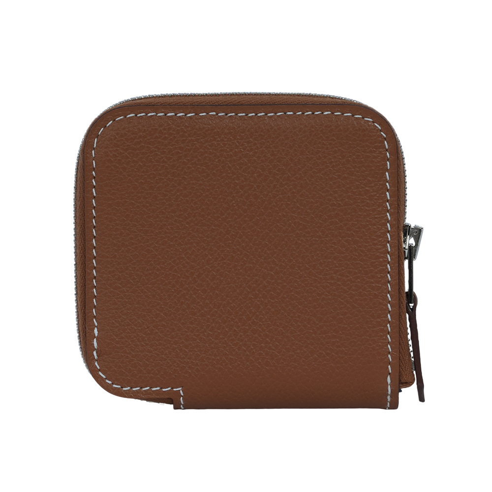 【HERMES】Silk'in Evercolor皮 絲巾內裡零錢包(金棕色)H084716CK AA