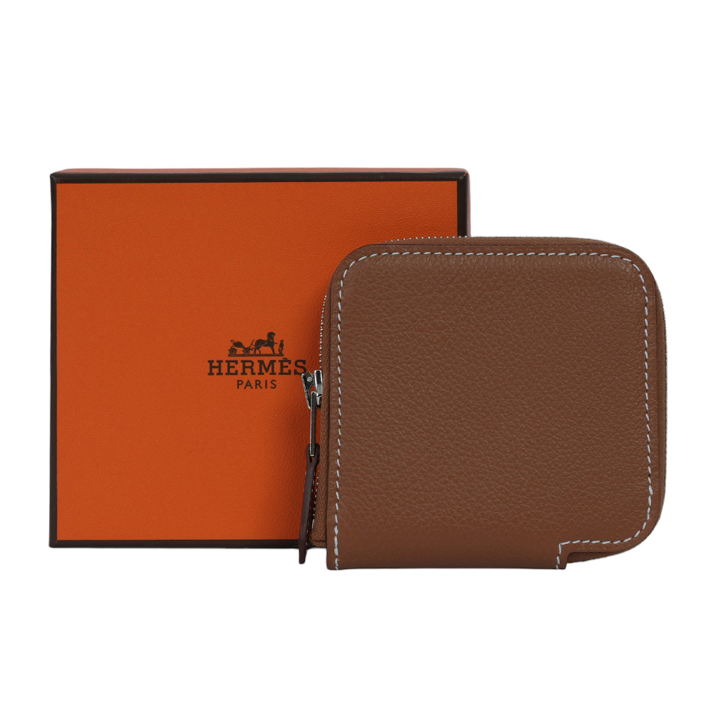 【HERMES】Silk'in Evercolor皮 絲巾內裡零錢包(金棕色)H084716CK AA
