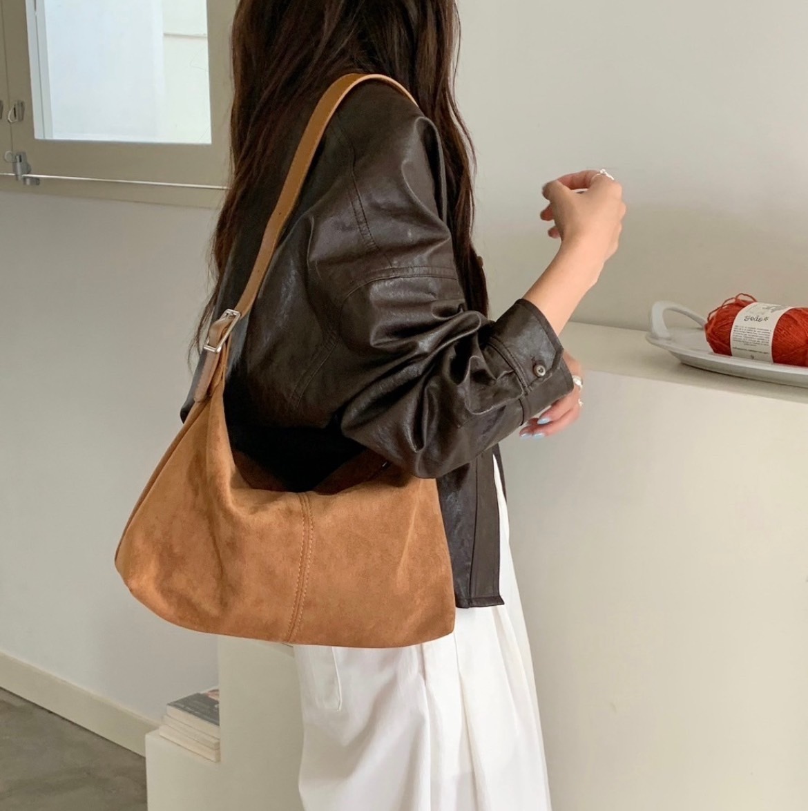 簡約麂皮單肩包/三色