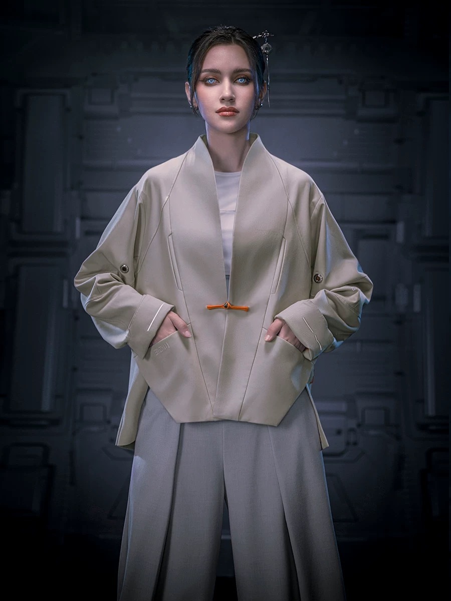 不作惡「無形唐裝」中國風賽博龐克麂皮絨新中式極簡短版唐裝外套