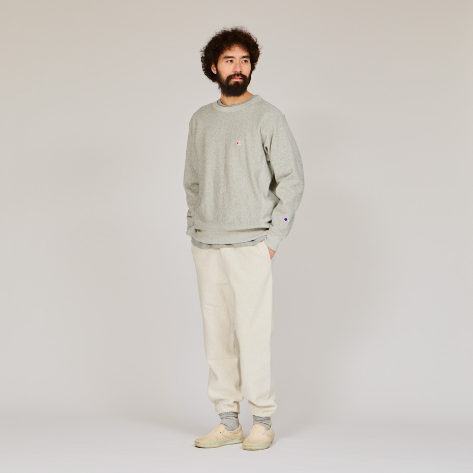 男款 -REVERSE WEAVE10oz經典寬版刺繡圓領衛衣-淺灰（C3-Y031-070）