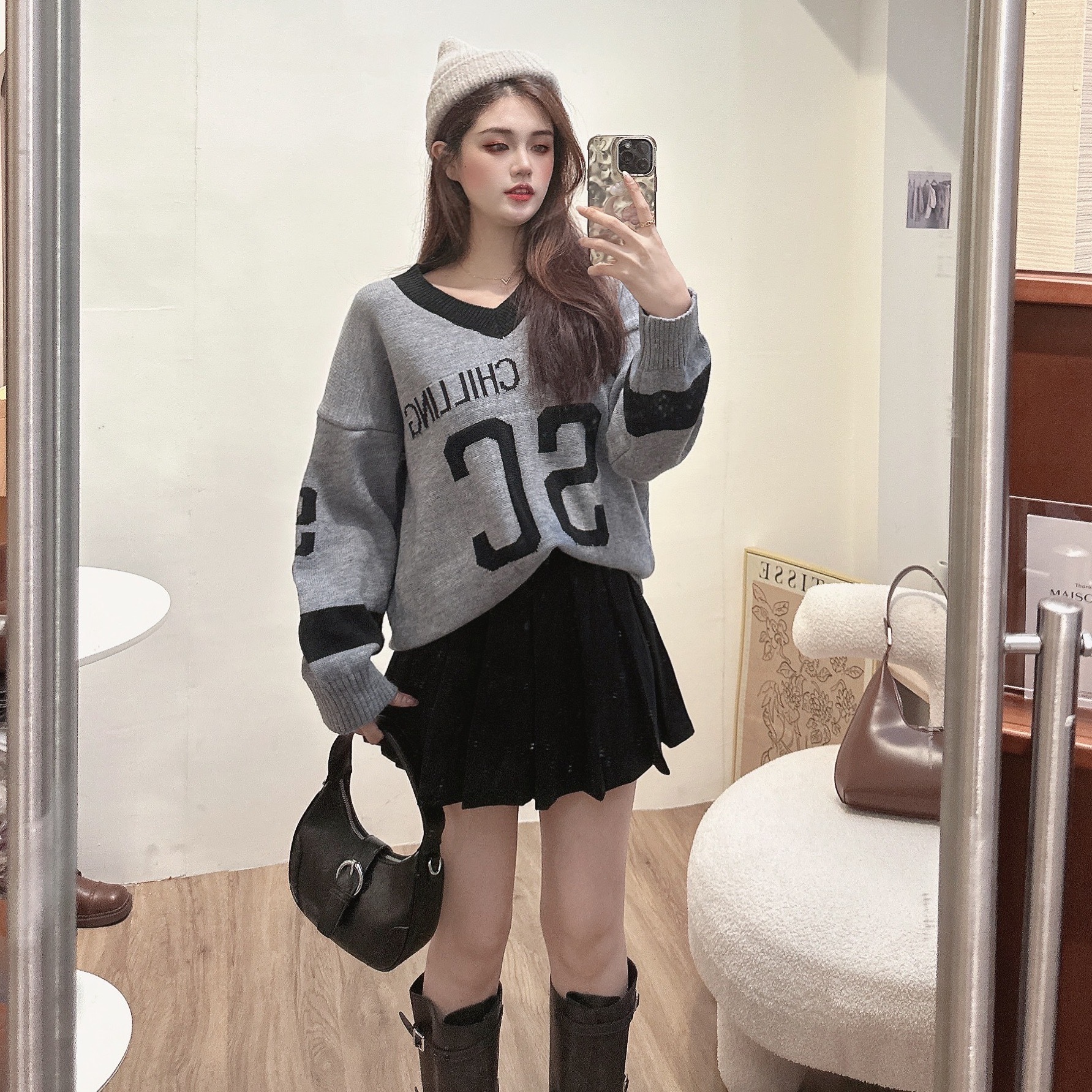 運動風v領撞色毛衣/二色