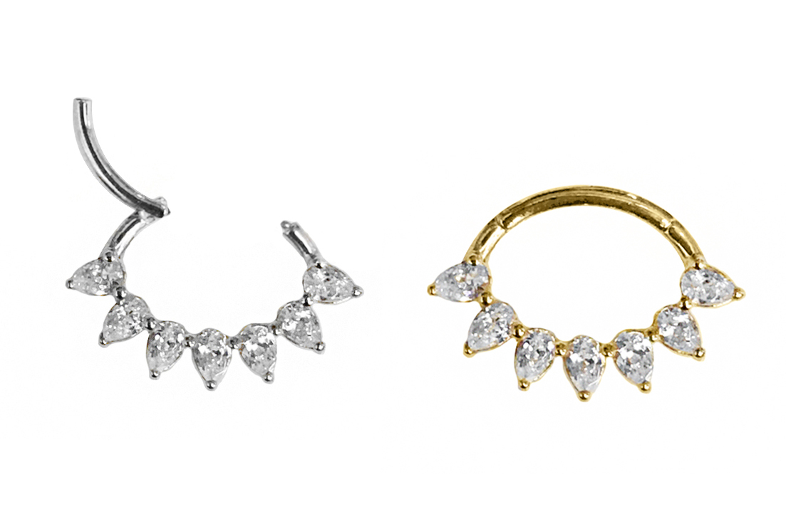 14K GOLD SEPTUM AND DAITH CLICKER with 7 CZ