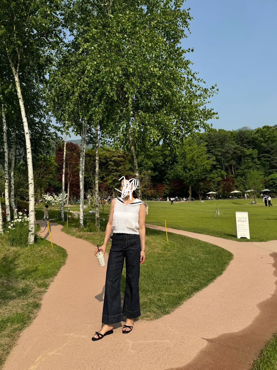 韓國丹寧雙口袋車線寬褲