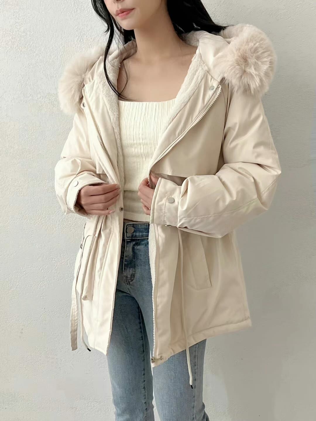 SH3105 內鋪毛夾棉收腰連帽外套 *充值購物金不適用*