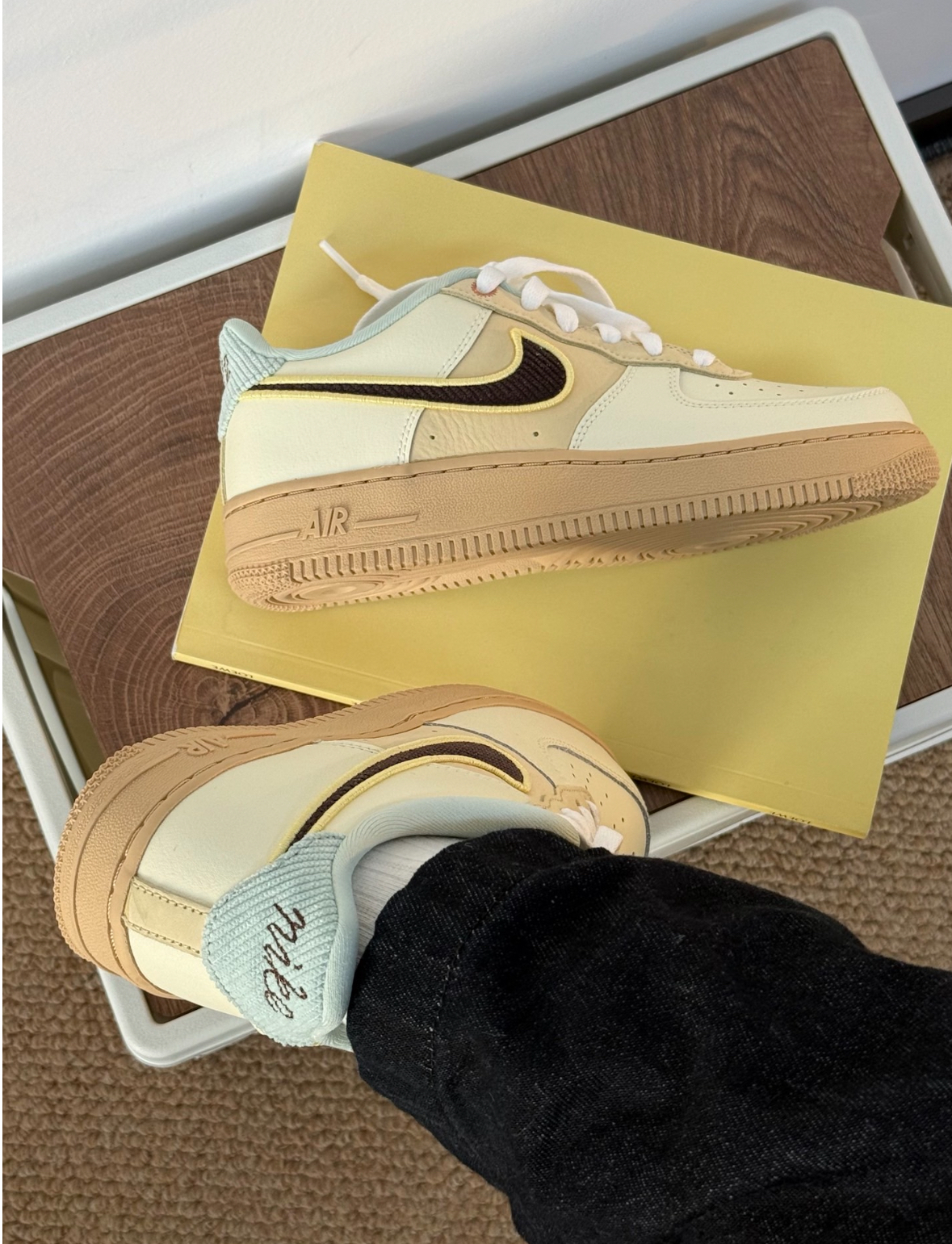 Nike Air Force 1 薄荷巧克力 奶黃色 薄荷綠 卡其色 皮革 燈芯絨 大童款 HQ3473-122/預購