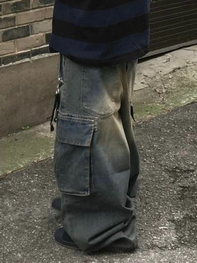 洗水工裝鬆身牛仔褲 P2997