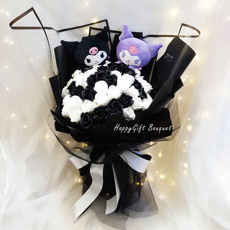 庫洛米花束,庫洛米黑白香皂花花束,Kuromi bouquet, Kuromi soap flower bouquet