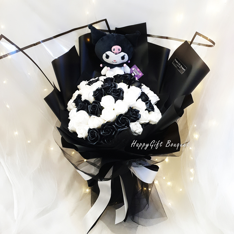 庫洛米花束,庫洛米黑白香皂花花束,Kuromi bouquet, Kuromi soap flower bouquet