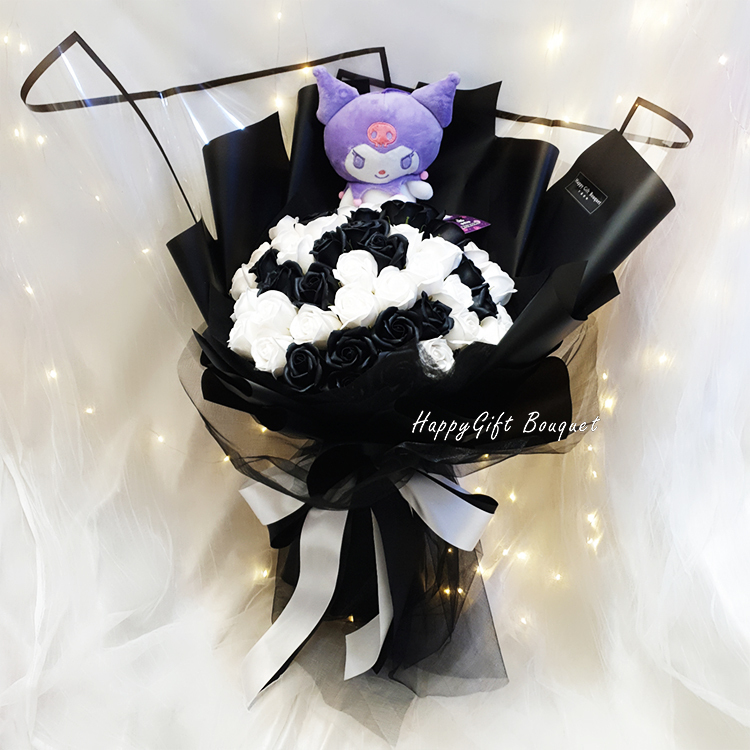 庫洛米花束,庫洛米黑白香皂花花束,Kuromi bouquet, Kuromi soap flower bouquet