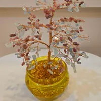 [S] GEMZ & CO HLCT GOLD INGOTS JU BAO PEN TREE,AQUAMARINE/PINK TOURMALINE, W167 (W167)