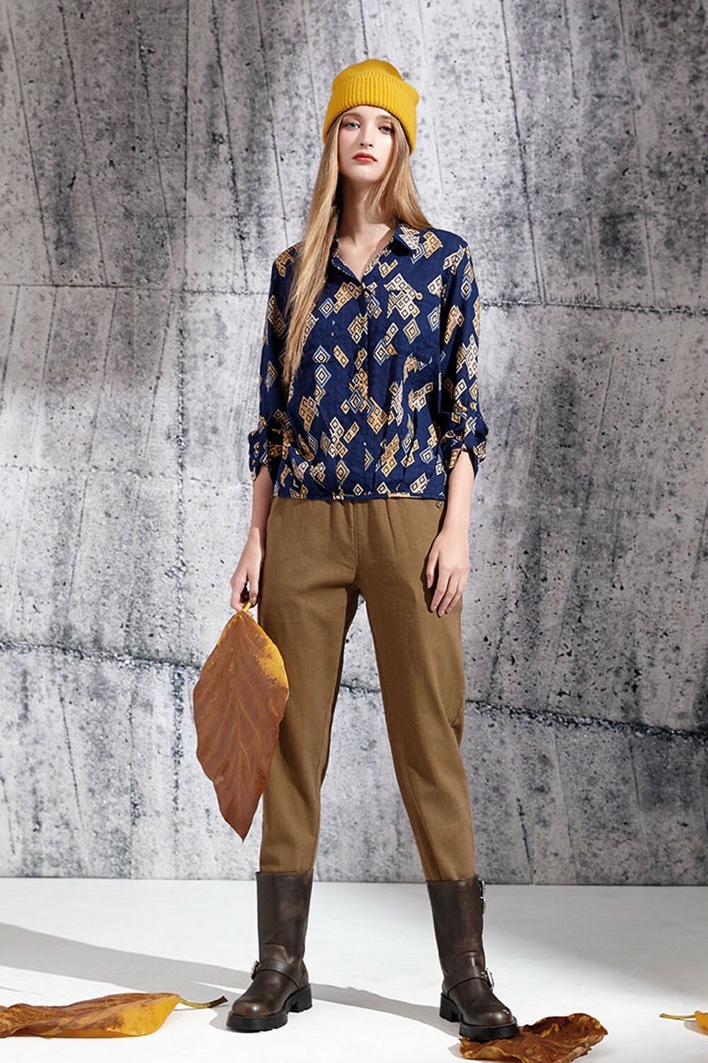 韓版純色彈性保暖斜紋棉釦子造型修身顯瘦長褲V6161