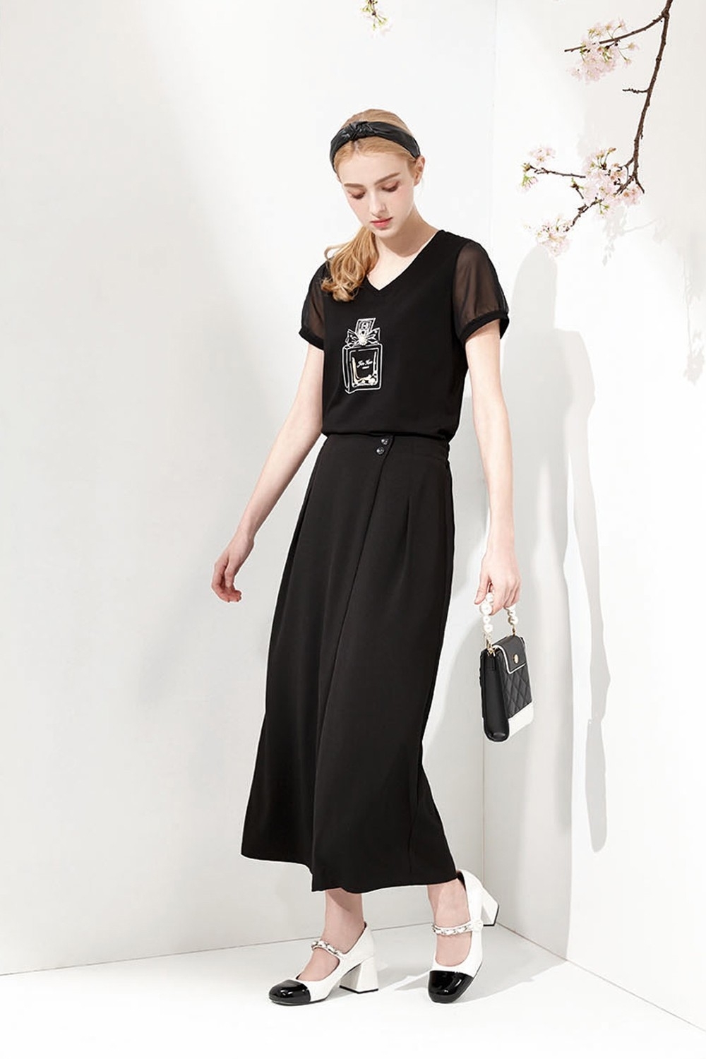 韓版OL高質感時尚優雅修身長褲裙V6091