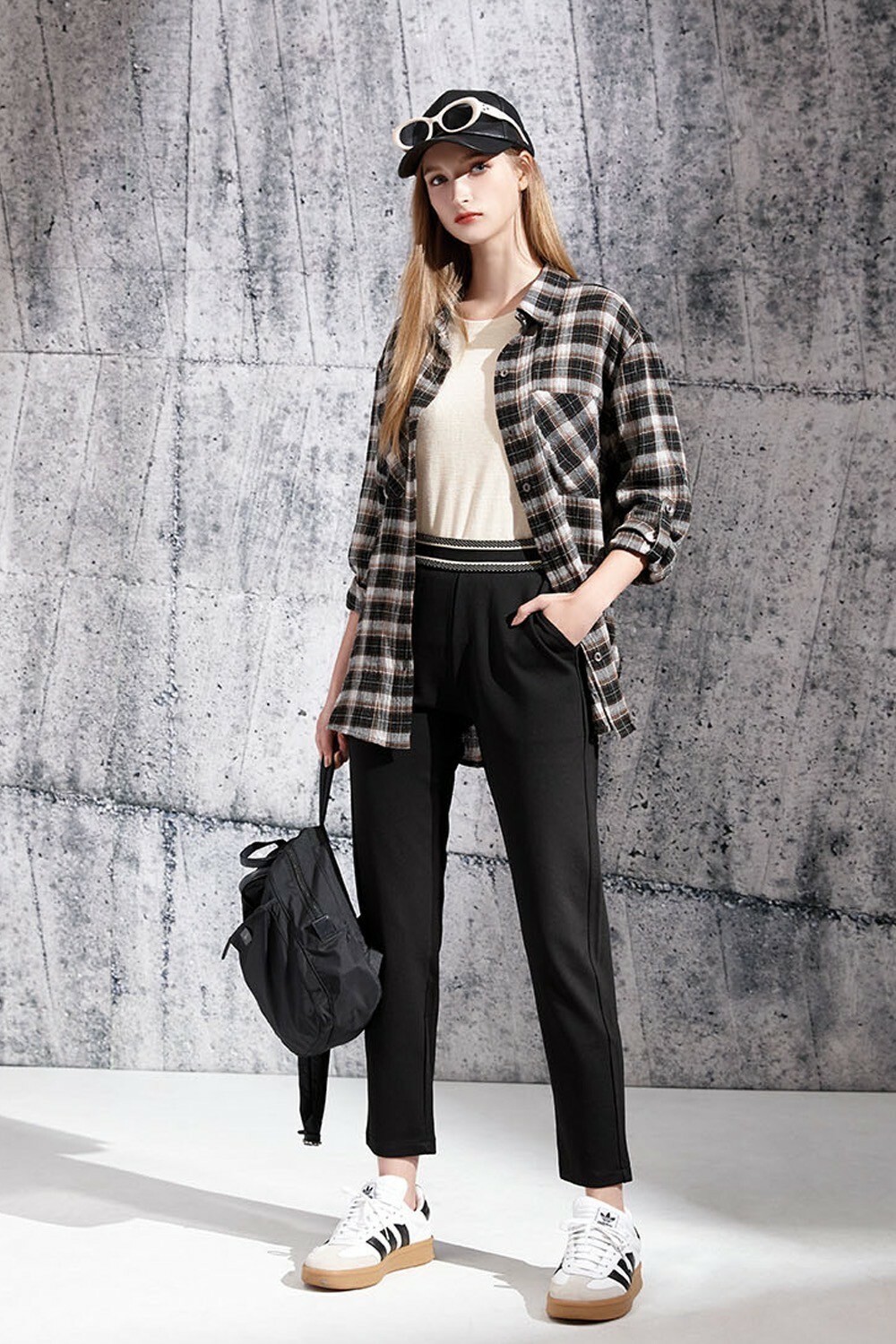 韓版高彈力腰頭織帶造型修身顯瘦長褲V6181